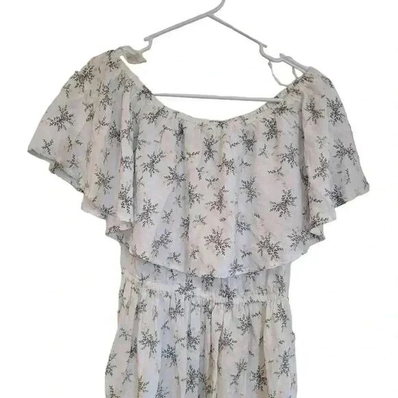 Roxy Women's White & Pink Mini Floral Cotton/Rayon Off the Shoulder Mini Dress - Picture 8 of 14